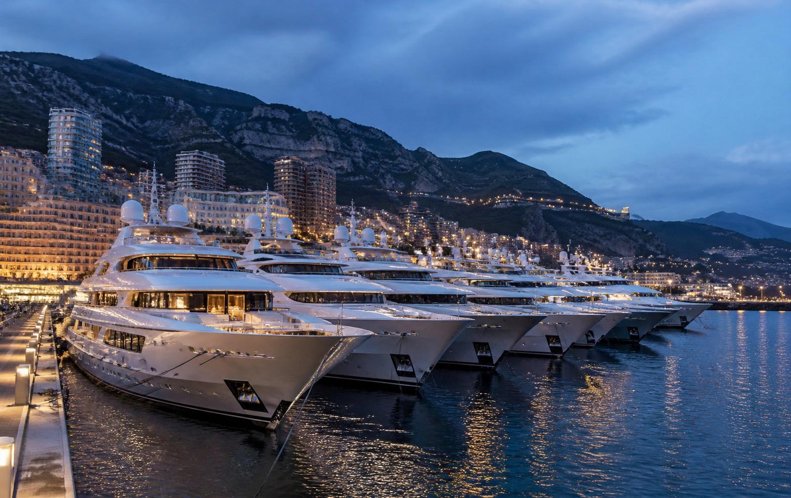 Feadship-style superyachts moored at Port Hercule Monaco
